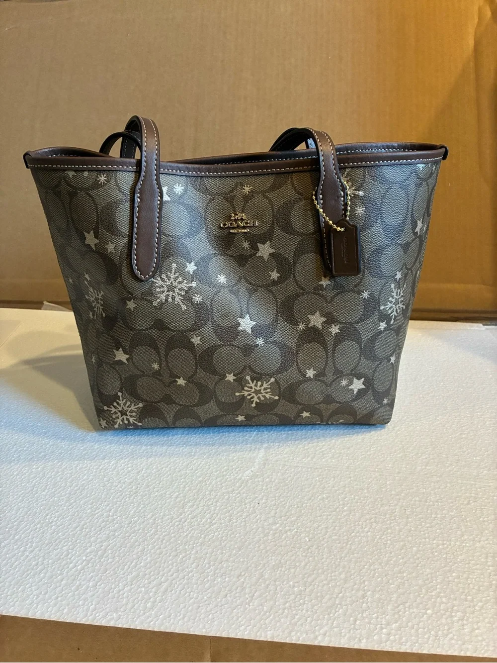 Coach Brown Signature Snowflake Tote and Zip Wristlet Set
